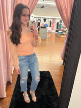 Load image into Gallery viewer, Peach Swiss dot long sleeve - curvy