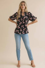 Load image into Gallery viewer, Curvy size Frilled Notch Neck Floral Woven Blouse Top