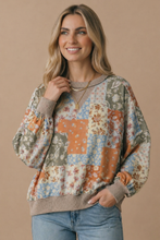Load image into Gallery viewer, Round Neck Floral Patchwork Pullover Knit Top
