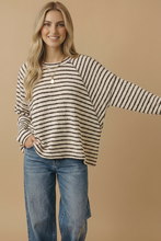 Load image into Gallery viewer, Round Neck Textured Stripe Reverse Stitch Top