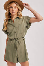 Load image into Gallery viewer, UTILITY FLOWY SHORT SLEEVE BELTED ROMPER