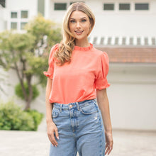 Load image into Gallery viewer, Solid Top Ruffled Neck Detail with Smocked Sleeves