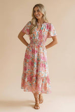 Load image into Gallery viewer, Notch Neck Smocked Waist Maxi Floral Dress