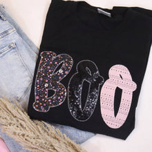 Load image into Gallery viewer, Black Boo Modge Podge Halloween Short Sleeve