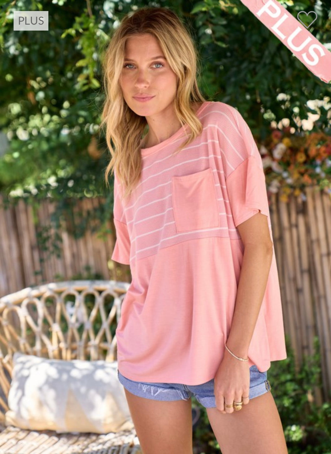 Peach striped pocket curvy top