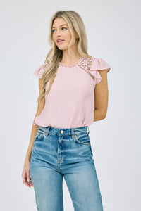Lace panel ruffle blouse