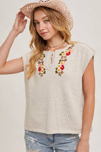 Load image into Gallery viewer, Embroidered knit top in oatmeal