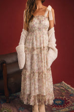 Load image into Gallery viewer, FLORAL CHIFFON TIE STRAP RUFFLED TIERED MIDI DRESS