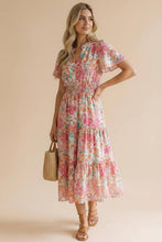 Load image into Gallery viewer, Notch Neck Smocked Waist Maxi Floral Dress