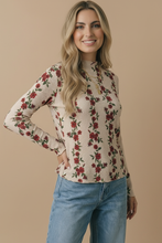 Load image into Gallery viewer, Mock Neck Floral Merrow Hem Rib Knit Top
