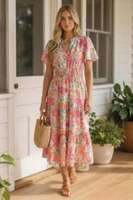 Load image into Gallery viewer, Notch Neck Smocked Waist Maxi Floral Dress