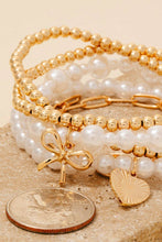 Load image into Gallery viewer, Heart Charm Pearl And Metallic Beads Bracelet Set
