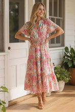 Load image into Gallery viewer, Notch Neck Smocked Waist Maxi Floral Dress