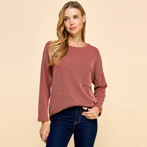 Solid Ribbed Rust Long Sleeve