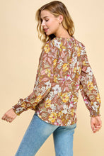 Load image into Gallery viewer, Floral Top V Neck with Smocked Sleeves