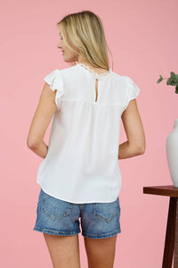 Lace panel ruffle blouse