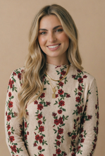 Load image into Gallery viewer, Mock Neck Floral Merrow Hem Rib Knit Top