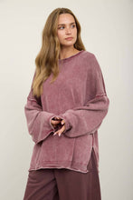 Load image into Gallery viewer, WASHED RAW EDGE CREW NECK DROP SLEEVE SWEATER