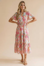 Load image into Gallery viewer, Notch Neck Smocked Waist Maxi Floral Dress