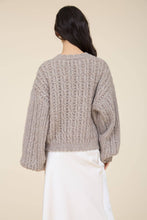 Load image into Gallery viewer, EYELET CABLE KNIT SCALLOPED TRIM KNIT CARDIGAN
