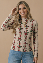 Load image into Gallery viewer, Mock Neck Floral Merrow Hem Rib Knit Top