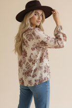 Load image into Gallery viewer, High Neck Back Neck Button Floral Woven Top