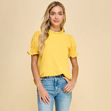 Load image into Gallery viewer, Solid Top Ruffled Neck Detail with Smocked Sleeves