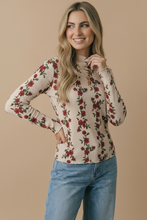 Load image into Gallery viewer, Mock Neck Floral Merrow Hem Rib Knit Top