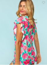 Load image into Gallery viewer, Fuchsia and mint floral top