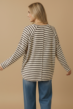 Load image into Gallery viewer, Round Neck Textured Stripe Reverse Stitch Top