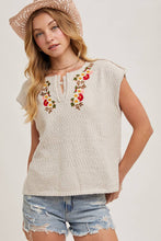Load image into Gallery viewer, Embroidered knit top in oatmeal