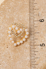 Load image into Gallery viewer, Pearl And Rhinestone Pave Layered Heart Dangle Earrings