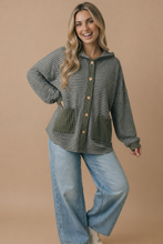 Load image into Gallery viewer, Round Neck Striped Button Down Hoodie Top