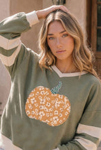 Load image into Gallery viewer, Floral Pumpkin V Neck Sweatshirt