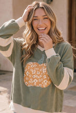 Load image into Gallery viewer, Floral Pumpkin V Neck Sweatshirt