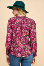 Load image into Gallery viewer, V-necked Ruffled Floral Printed Top with Smocked Sleeves.
