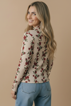Load image into Gallery viewer, Mock Neck Floral Merrow Hem Rib Knit Top