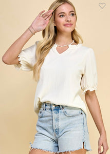 Solid ruffled v-neck top