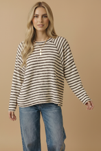 Load image into Gallery viewer, Round Neck Textured Stripe Reverse Stitch Top