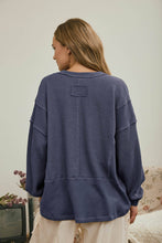 Load image into Gallery viewer, SPLIT NECK RAW EDGE LONG SLEEVE RIBBED KNIT TOP