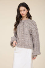 Load image into Gallery viewer, EYELET CABLE KNIT SCALLOPED TRIM KNIT CARDIGAN