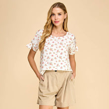 Load image into Gallery viewer, Floral Printed Top with Tie Detailed Sleeves