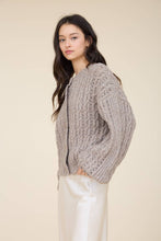 Load image into Gallery viewer, EYELET CABLE KNIT SCALLOPED TRIM KNIT CARDIGAN