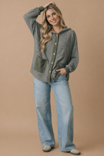 Load image into Gallery viewer, Round Neck Striped Button Down Hoodie Top