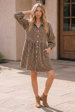 Load image into Gallery viewer, Taupe Leopard Button Front Mini Dress