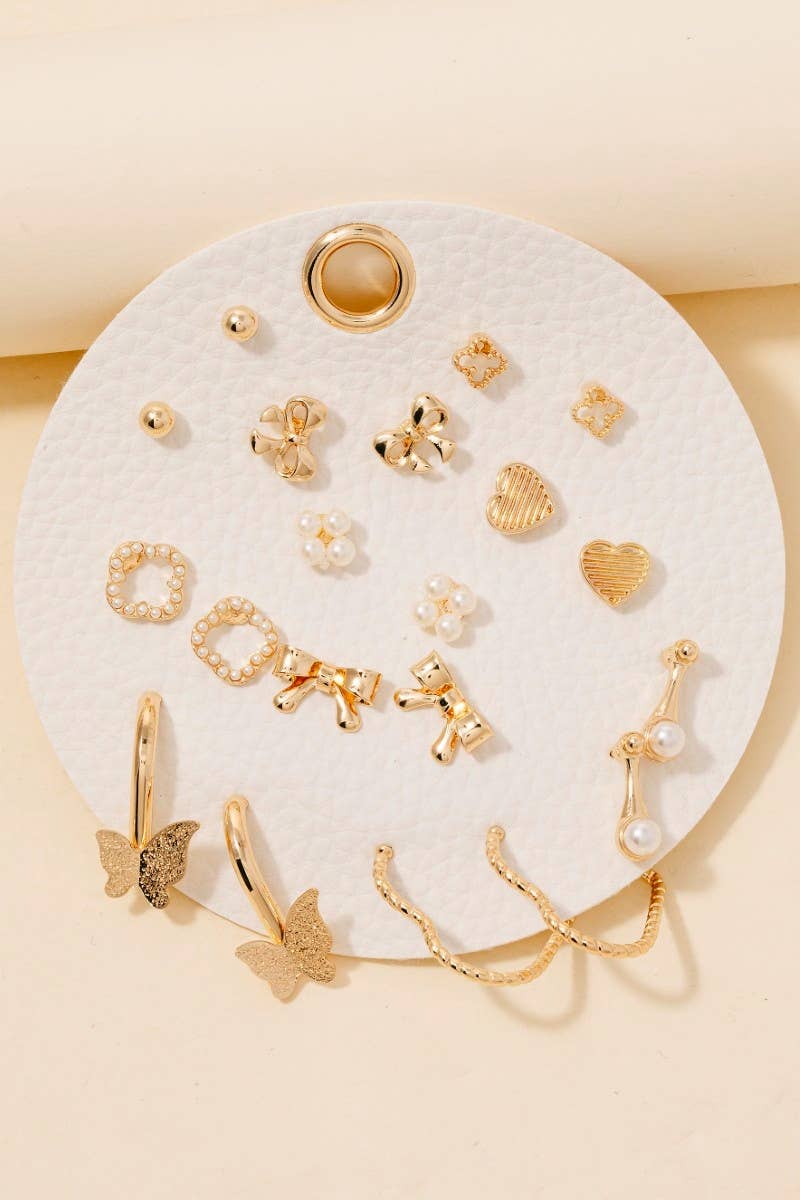 Assorted Mini Bow Heart Earrings Set