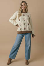 Load image into Gallery viewer, Round Neck Floral Embroidery Sweater Knit Top