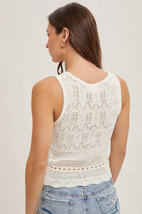 Open knit sleeveless top in ivory