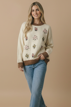 Load image into Gallery viewer, Round Neck Floral Embroidery Sweater Knit Top