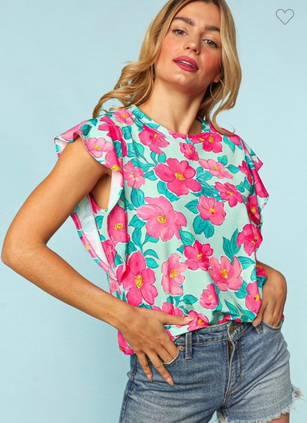 Fuchsia and mint floral top